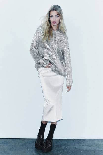 Glanzend Gebreide Hoodie Metallic Look Comfortabel