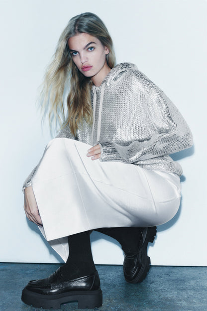 Glanzend Gebreide Hoodie Metallic Look Comfortabel