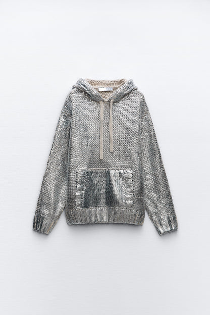 Glanzend Gebreide Hoodie Metallic Look Comfortabel