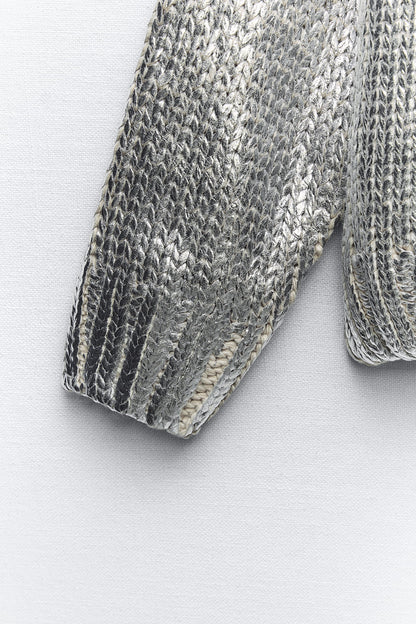Glanzend Gebreide Hoodie Metallic Look Comfortabel