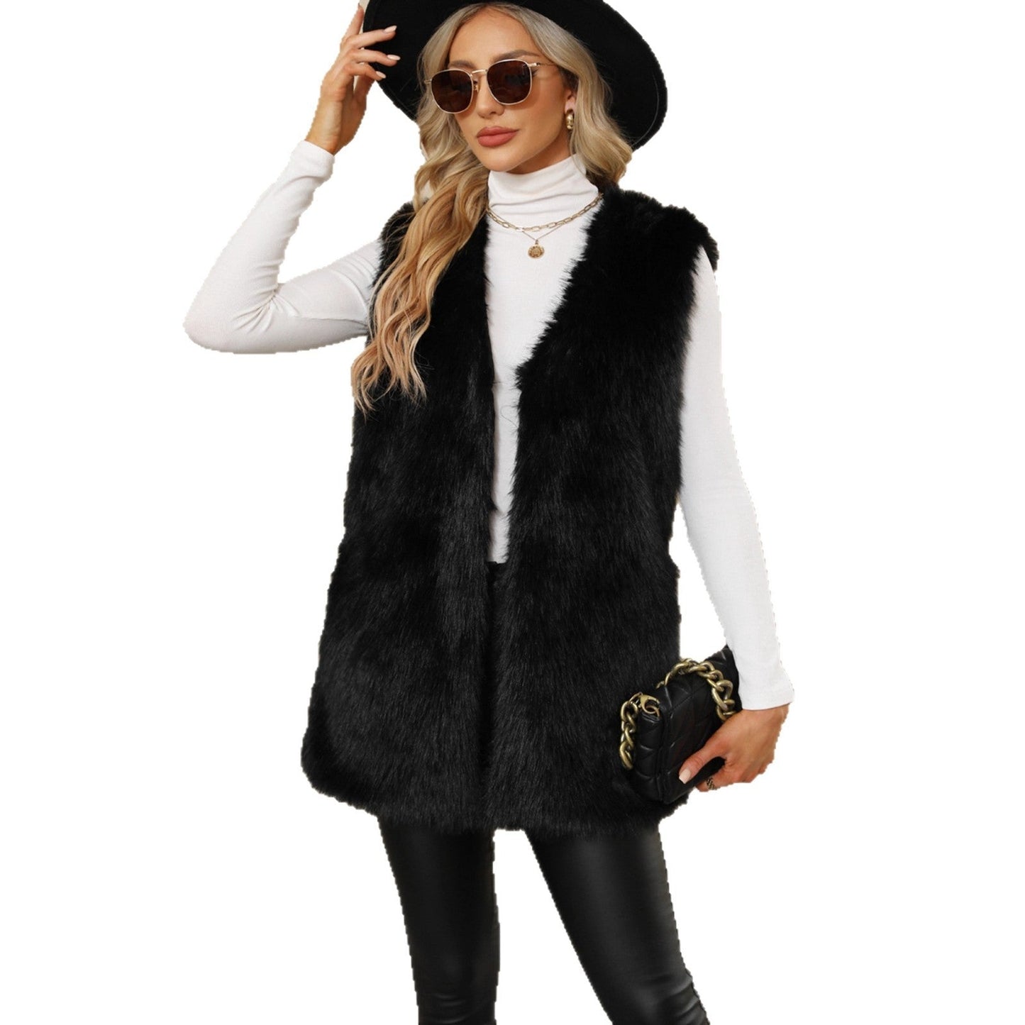Dames Faux Fur Bodywarmer Gilet Trendy Zwart Wit