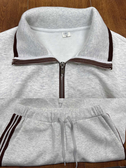 Dames Retro Sportieve Set met Half-Rits Sweater en Wijde Broek