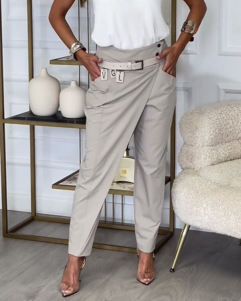 Hoge Taille Tapered Broek van Polyester en Elasthaan Elegant en Comfortabel - Mode Vibes
