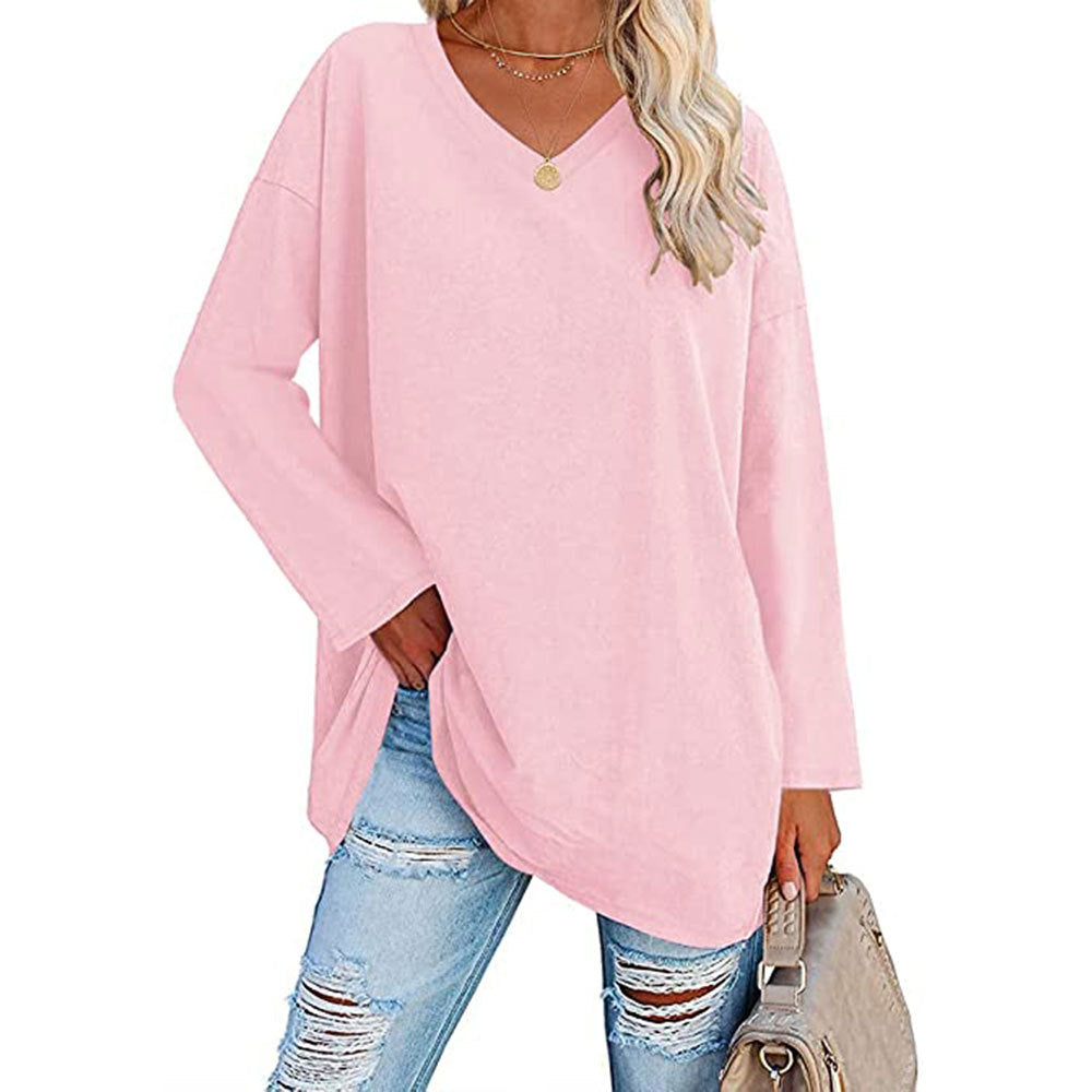 Dames Oversized T-shirt Lange Mouwen V-hals Casual