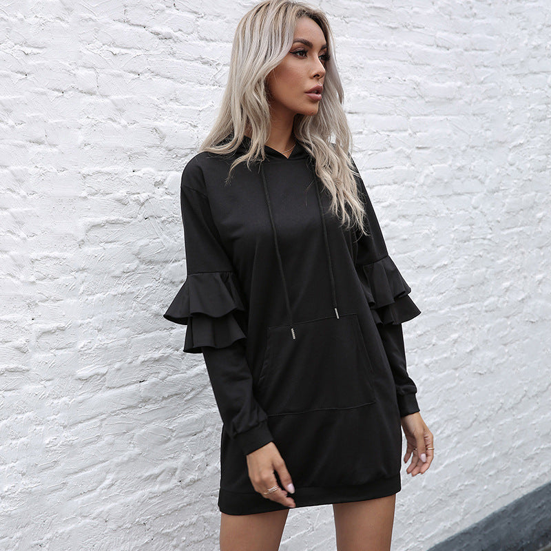 Dames Hoodie Jurk Comfortabel met Ruffles Mouwen