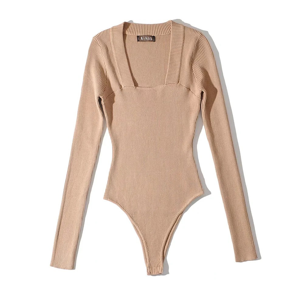 Dames Body Retro Geribd met Vierkant Halslijn
