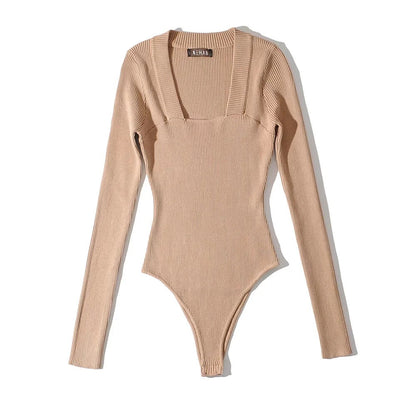 Dames Body Retro Geribd met Vierkant Halslijn