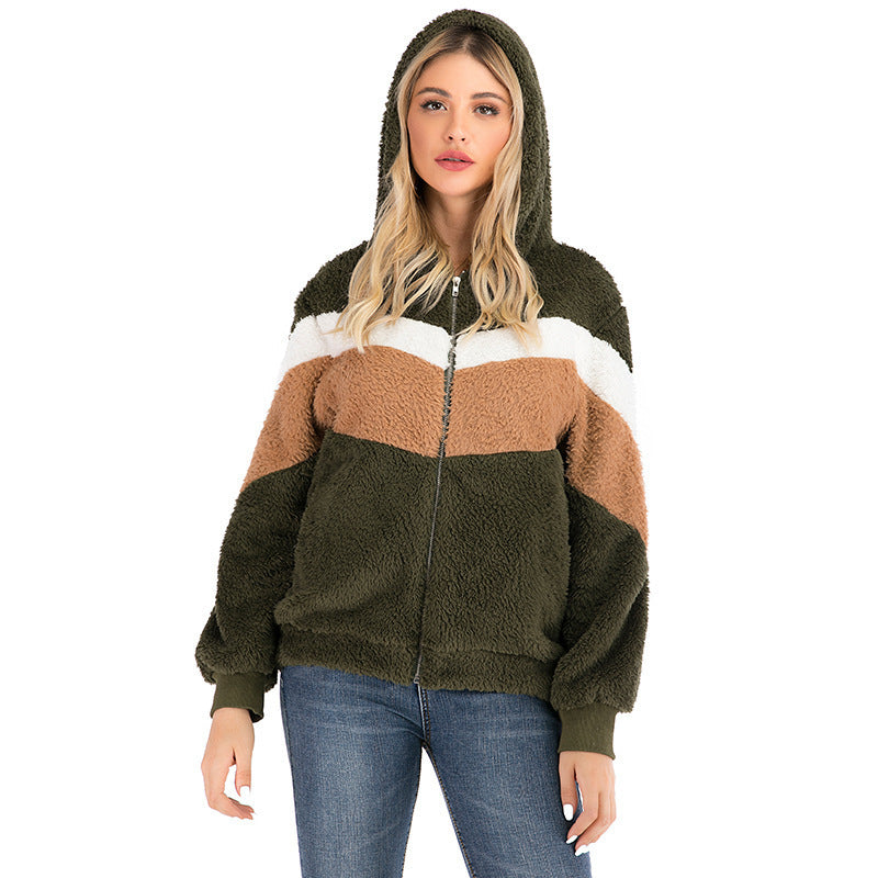 Dames Teddy Vest Hoodie met Rits en Kleurvlakken Zacht en Comfortabel - Mode Vibes