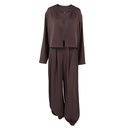 Dames Tweedelige Set met Wijde Broek en Blazer Modern Design