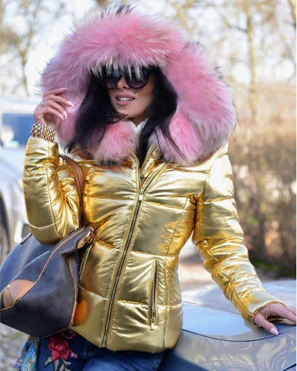 Dames Korte Gewatteerde Winterjas met Bontkraag Luxe Look