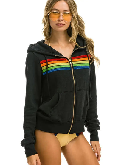 Dames Hoodie Vest Regenboog Strepen Capuchon Trendy