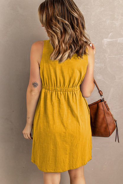 ZomerZin Mouwloze Knopen Mini Jurk