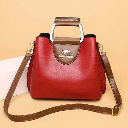 Elegante Twee-Kleurige Leren Handtas voor Dames