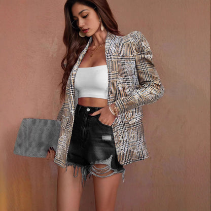 Dames Blazer Geruit Stijlvol met Pofmouwen