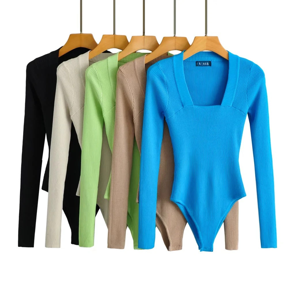 Dames Body Retro Geribd met Vierkant Halslijn