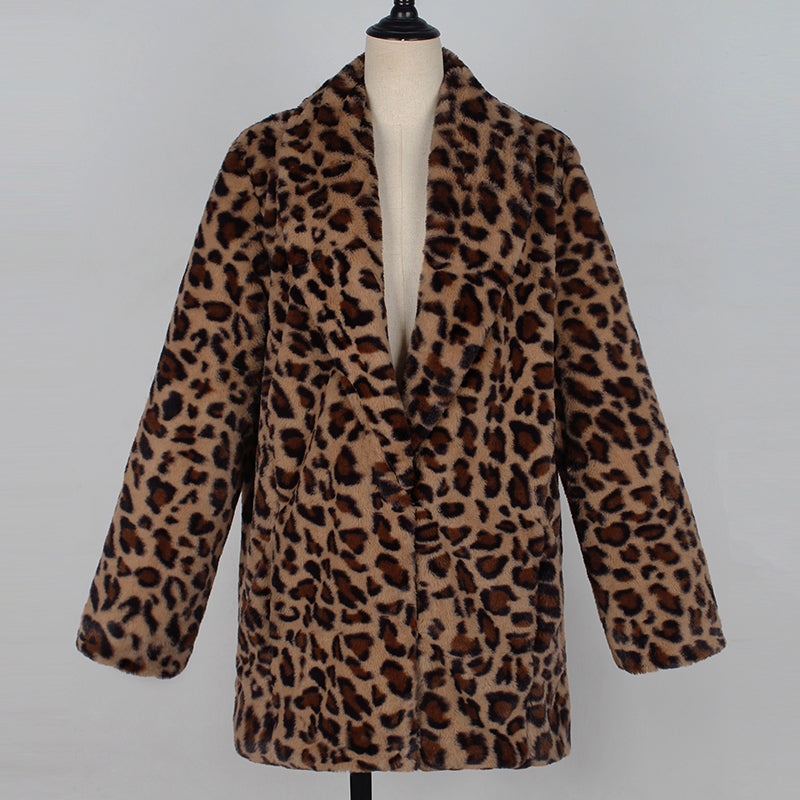 Dames Faux Fur Jas Leopard Print Luxe Blancha