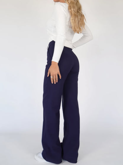 Dames High-Waist Pantalon Met Rechte Pijpen Zwart Basic Model