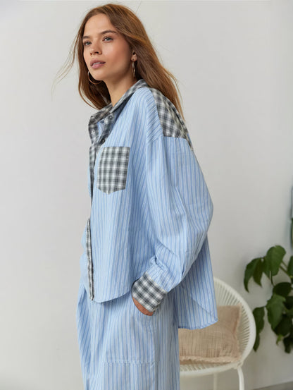 Geruite Pyjamaset voor Vrouw Casual Chic Losse Delen