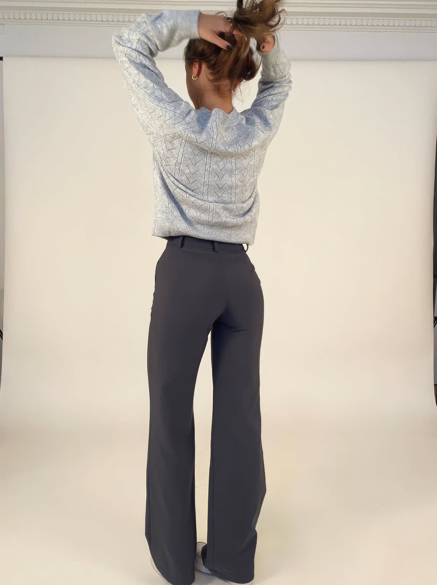 Dames High-Waist Pantalon Met Rechte Pijpen Zwart Basic Model