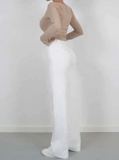 Dames High-Waist Pantalon Met Rechte Pijpen Zwart Basic Model