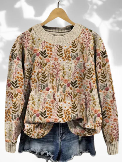 Dames Trui Comfortabel Gebreid Met Bloemenprint