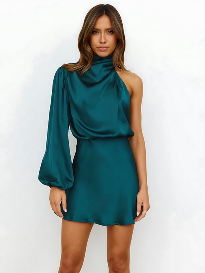 Elegante EenSchouder Jurk Luxe Zwarte Avondjurk