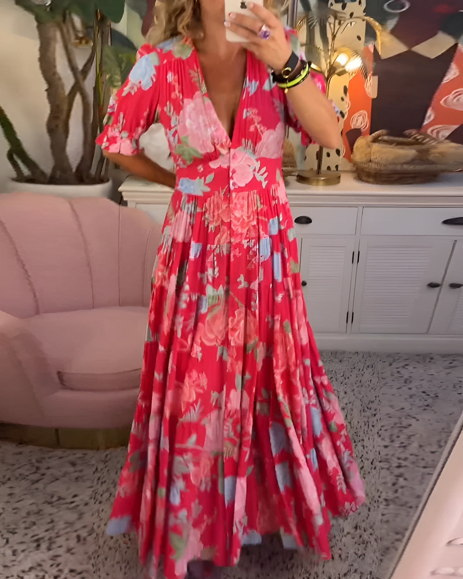 Dames Bloemenjurk Met V-hals - Mode Vibes
