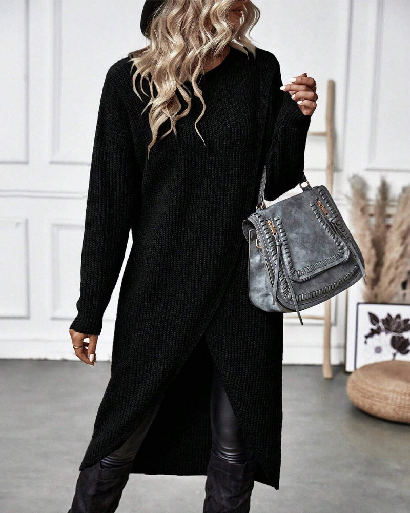 Vrouwelijke Effen Sweaterjurk Zwart Lina