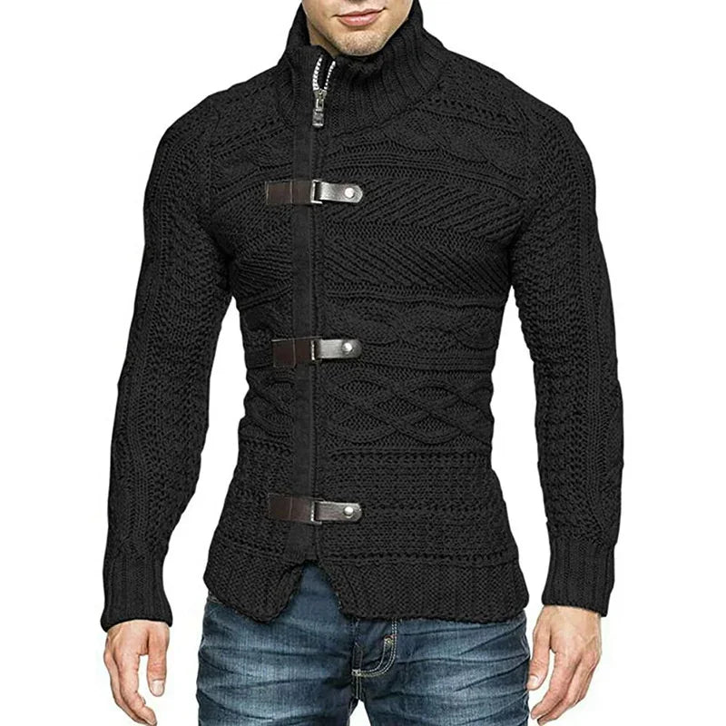 Gebreid Vest met Leren Details Urban Stijl