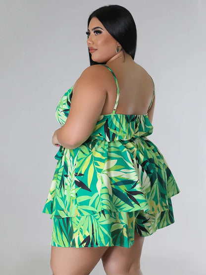 Plus Size Zomer Jumpuit voor Vrouwen met Feline Print