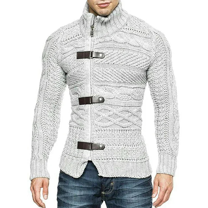 Gebreid Vest met Leren Details Urban Stijl
