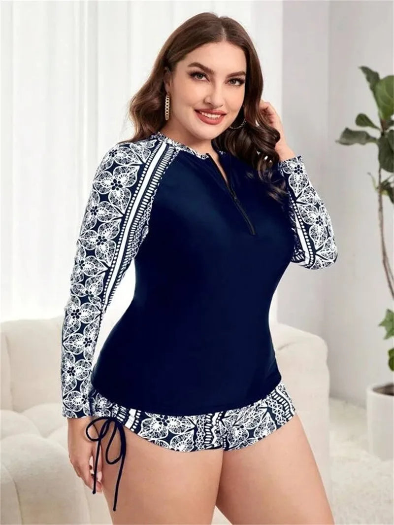 Plus-Size Zwempak Lange Mouwen Sportief en Stijlvol