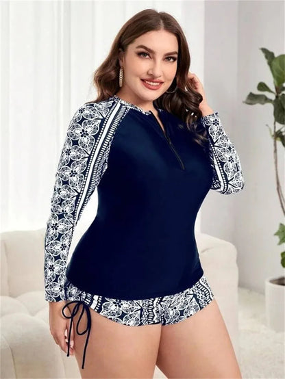 Plus-Size Zwempak Lange Mouwen Sportief en Stijlvol
