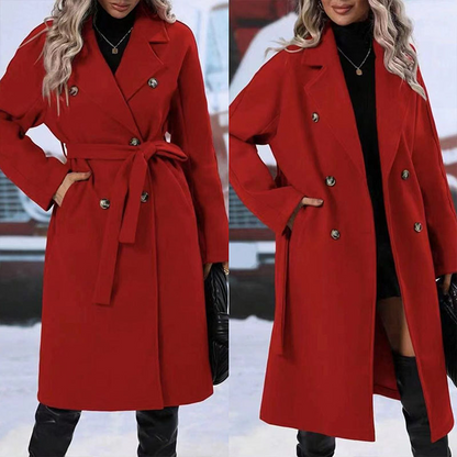 Klassieke Dames Trenchcoat met Dubbele Knoopsluiting – Elegant & Warm voor Herfst/Winter