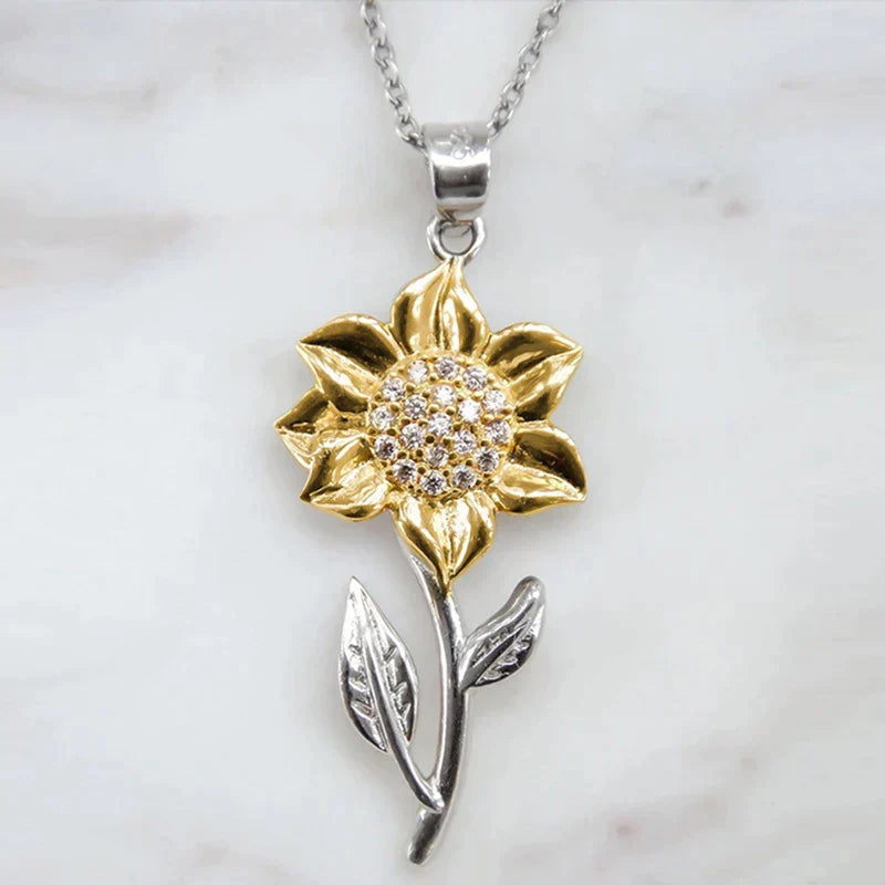 Zilveren Ketting met Gouden Zonnebloem Hanger