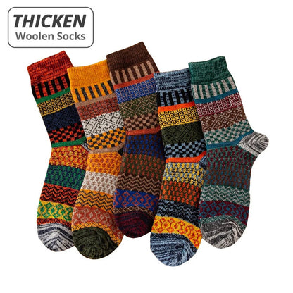 Warme Retro Sokken Set van Wol met Stijlvol Design