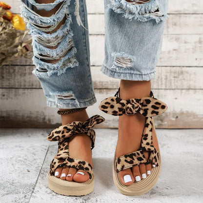 Damessandalen Luipaardprint Leer Zomerschoenen - Mode Vibes