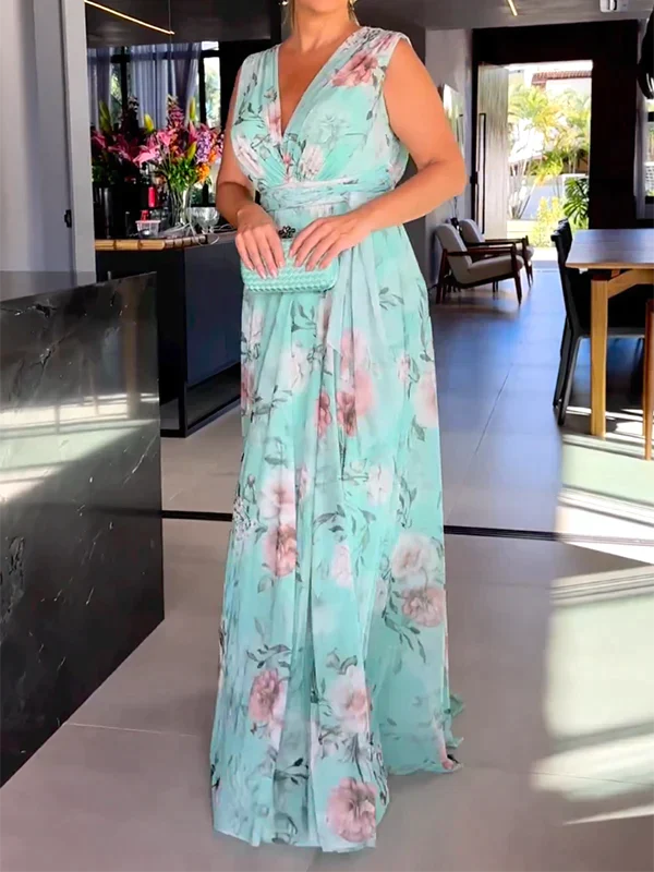 Mouwloze Jurk V-Hals Zomerjurk Zijsplit - Mode Vibes