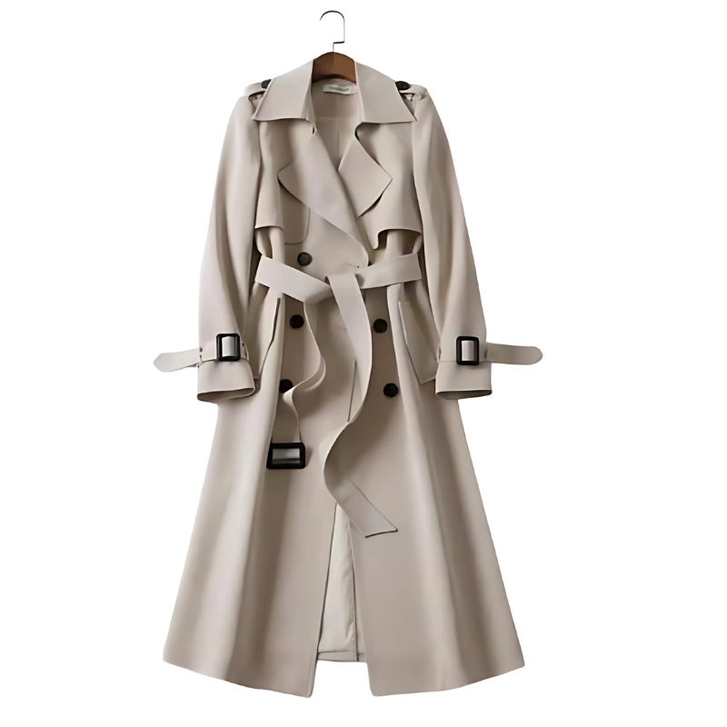 Dames Elegante Dubbelrijige Trenchcoat met Lange Mouwen