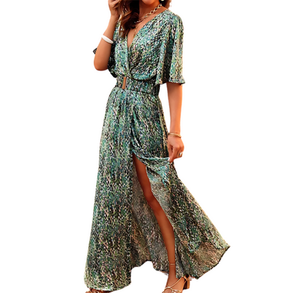 Zomerse Maxi Jurk met Hoge Split en Overslag