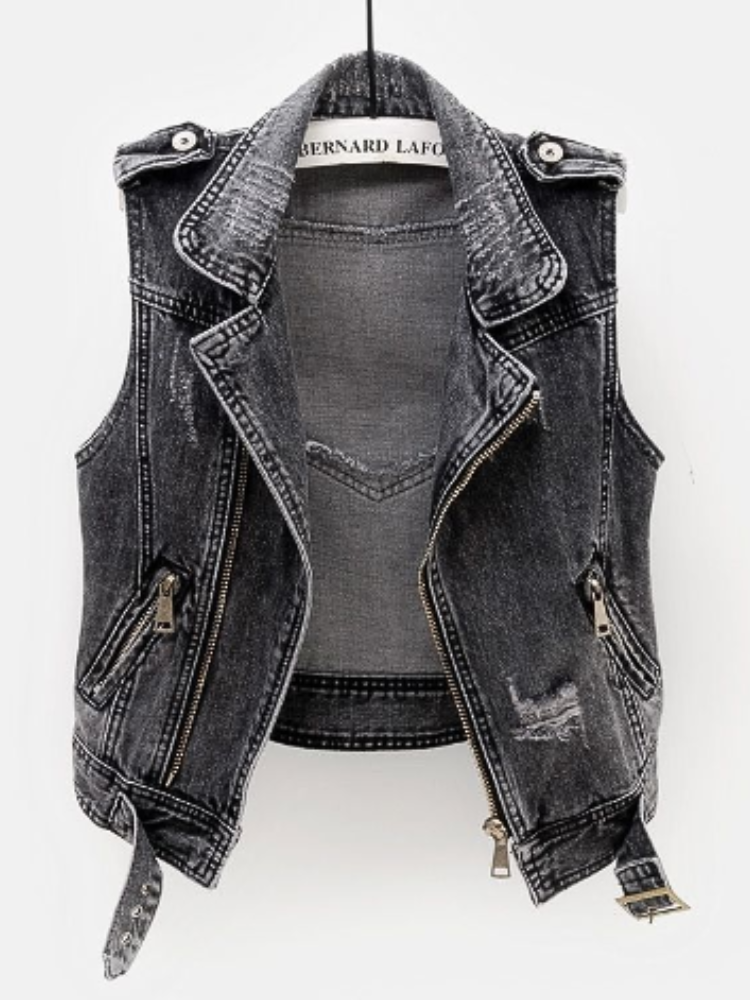 Dames Spijkerjasje Blauw Leer Trendy - Mode Vibes