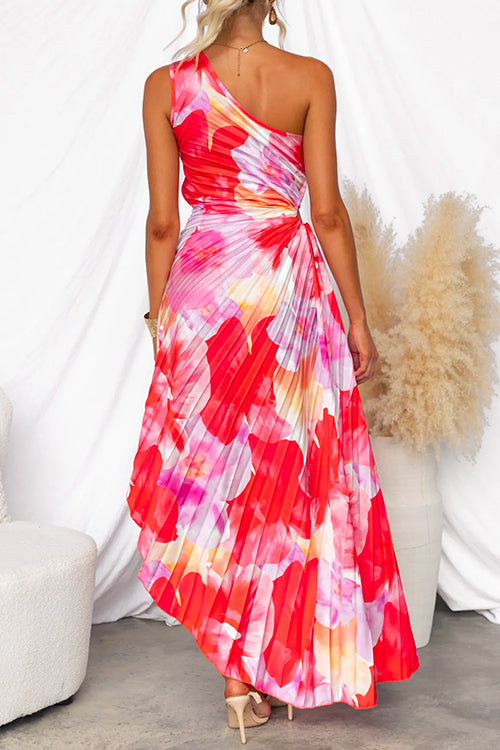 Vrouwelijke Plissé Jurk met Bloemenpatroon Elegante Stijl