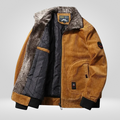 Heren Winterjas Corduroy met Bontkraag Warm en Winddicht