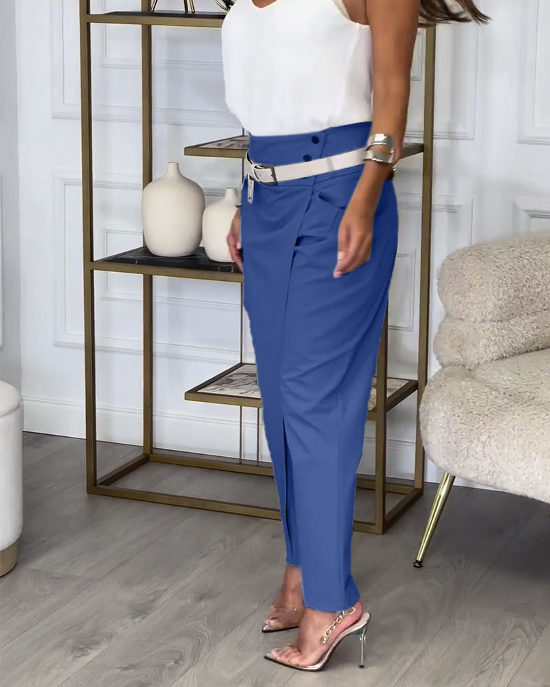Hoge Taille Tapered Broek van Polyester en Elasthaan Elegant en Comfortabel