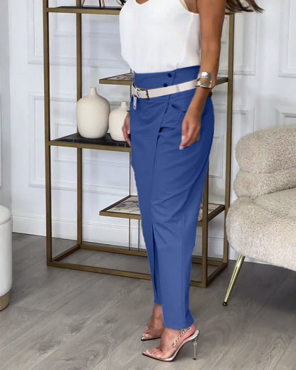 Hoge Taille Tapered Broek van Polyester en Elasthaan Elegant en Comfortabel