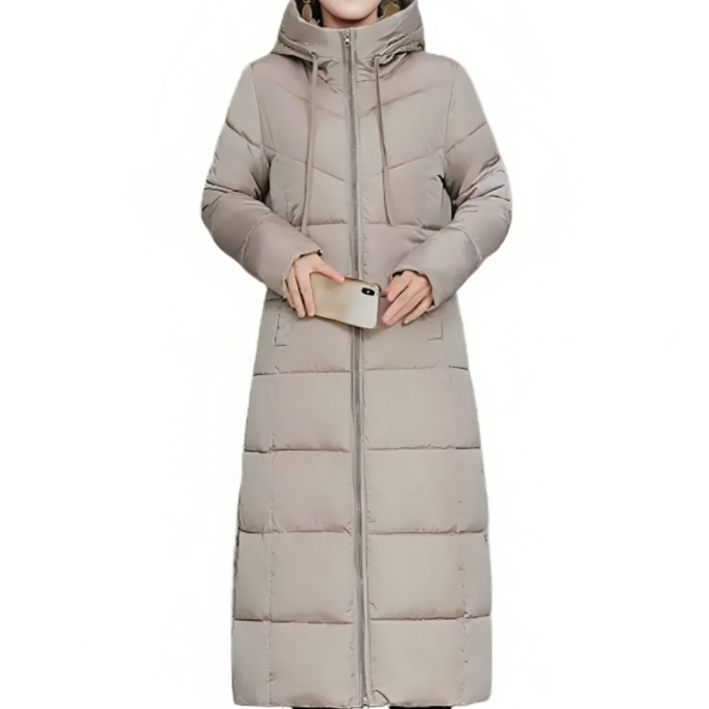 Lange Gewatteerde Winterjas met Capuchon voor Dames – Warm & Stijlvol