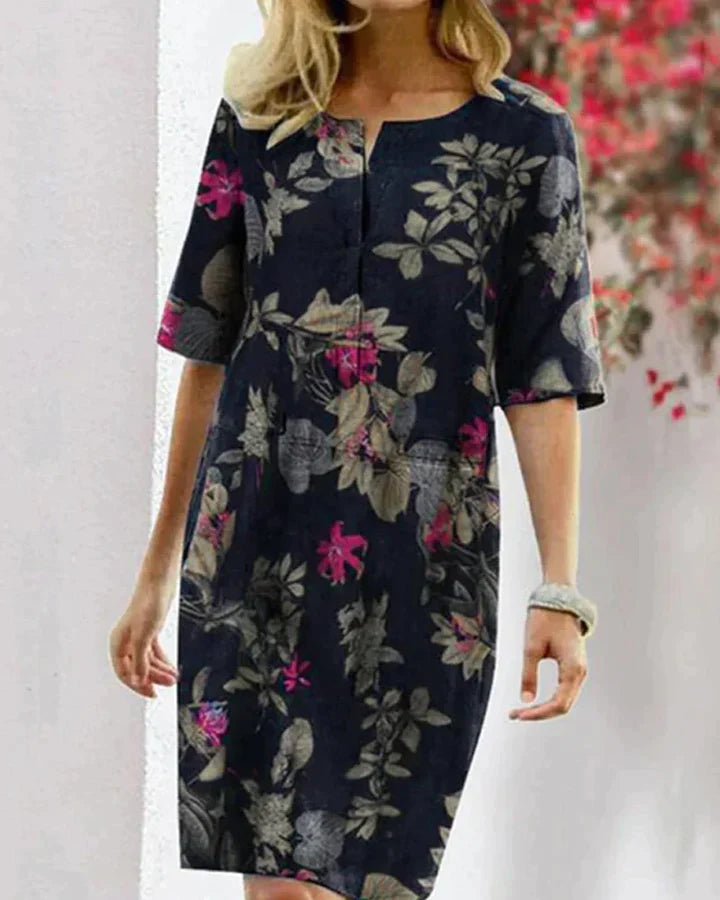 Vrouwelijke Zomerjurk met Bloemenprint Korte Mouw