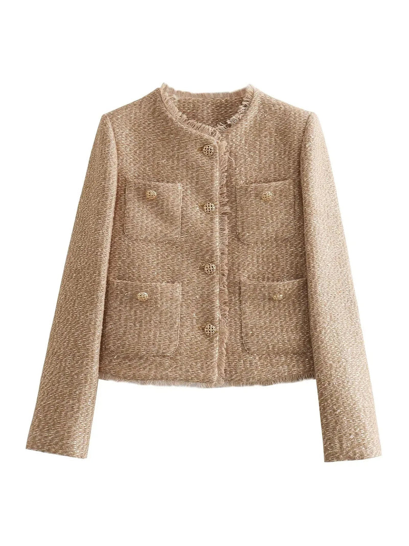 Tweed Jasje Gouden Knopen Klassiek Damestijl