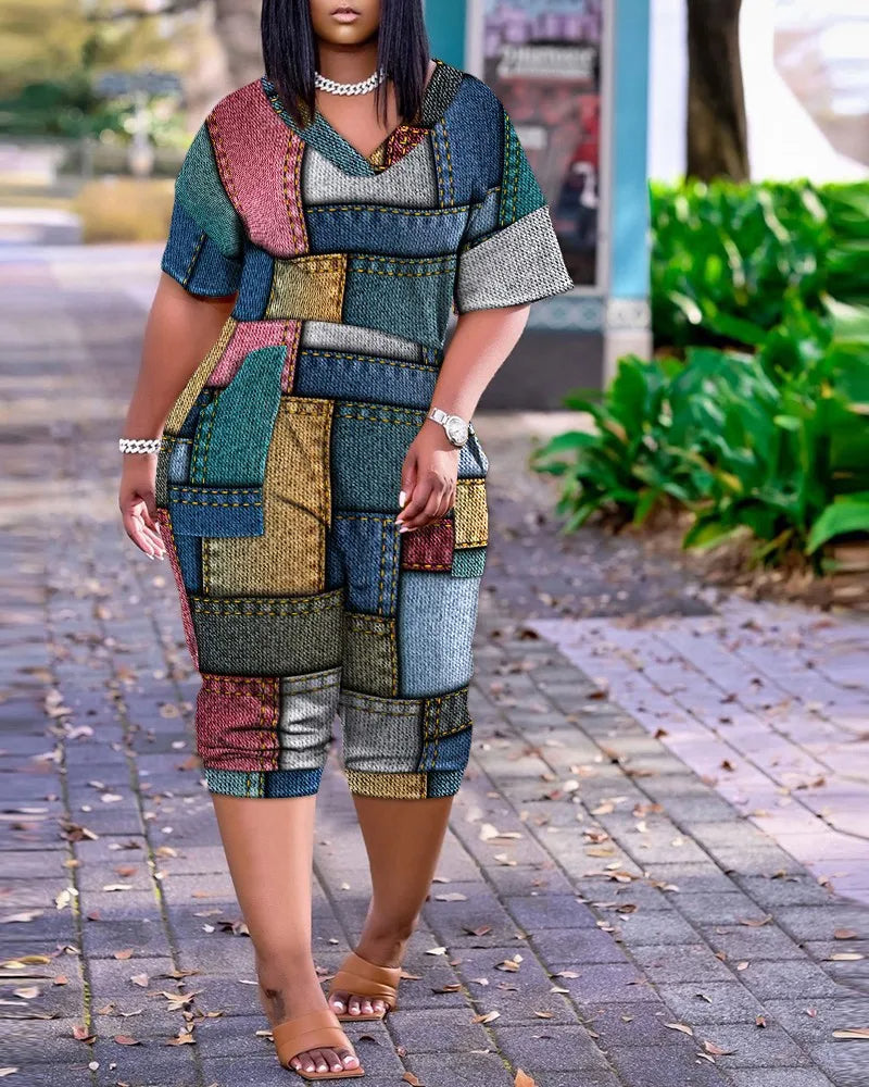 Plus Size Playsuit met Kleurrijke Print Stijlvol en Comfortabel
