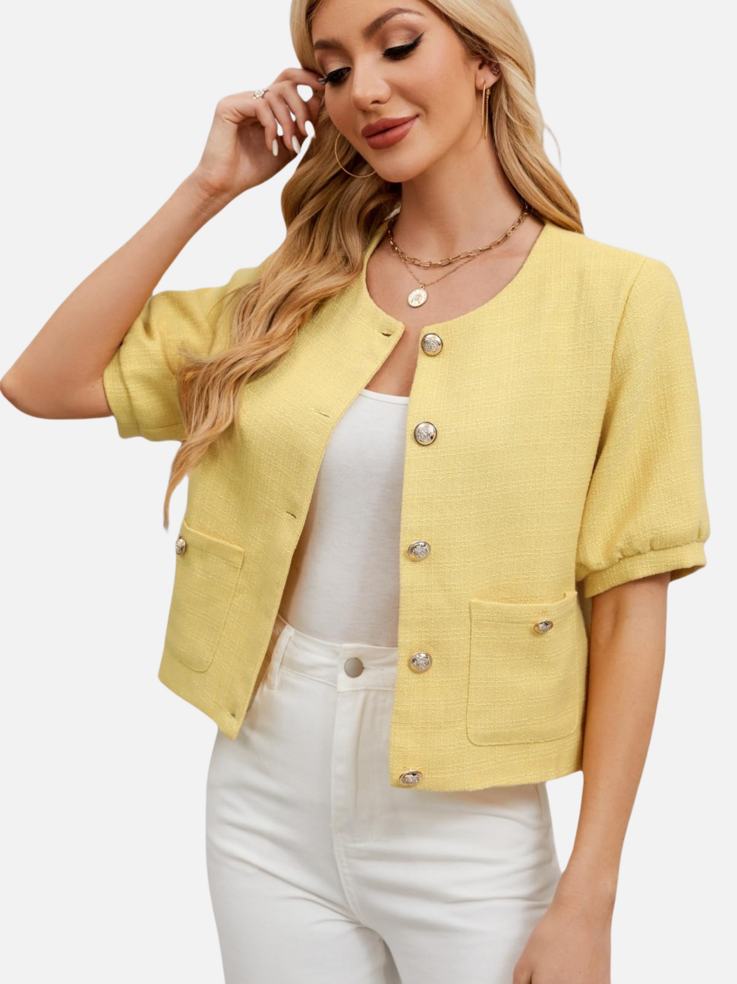 Dames Cropped Blazer Jas Tweed Elegant